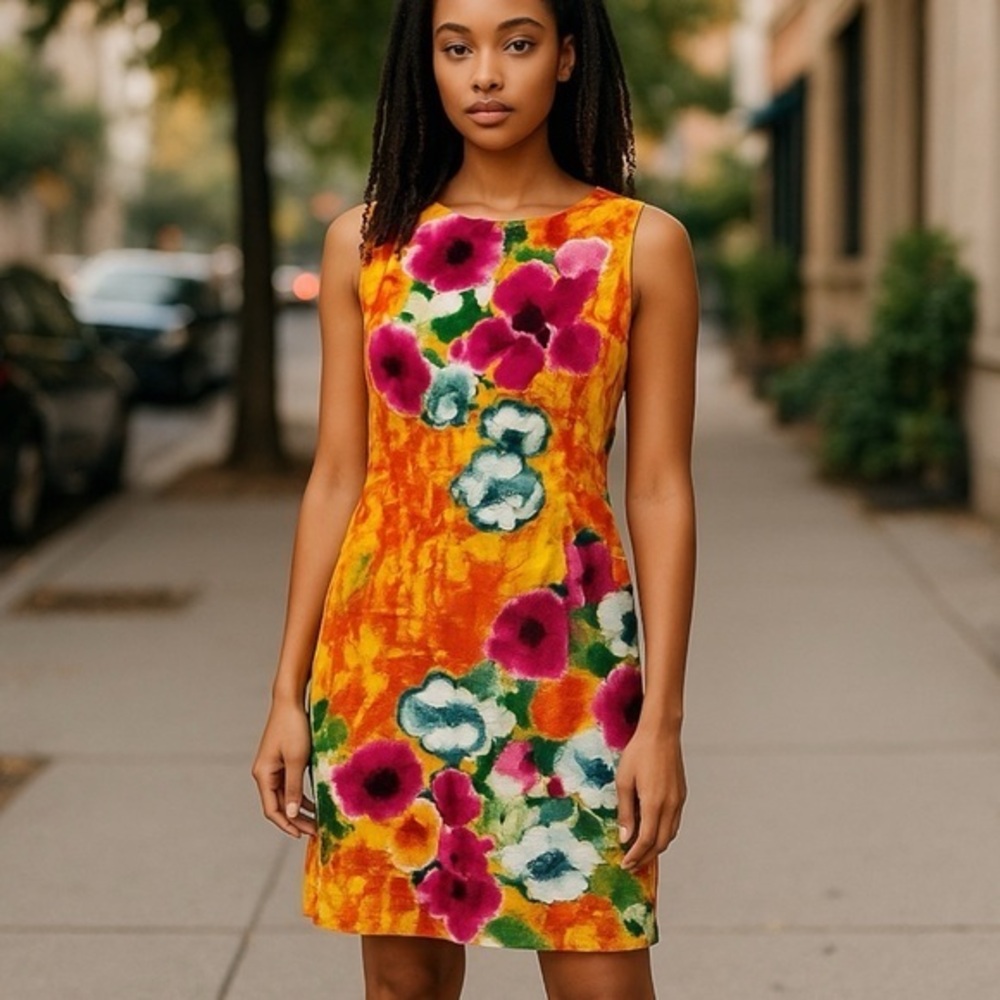 Jones New York Orange and Pink Sheath Dress Size 6